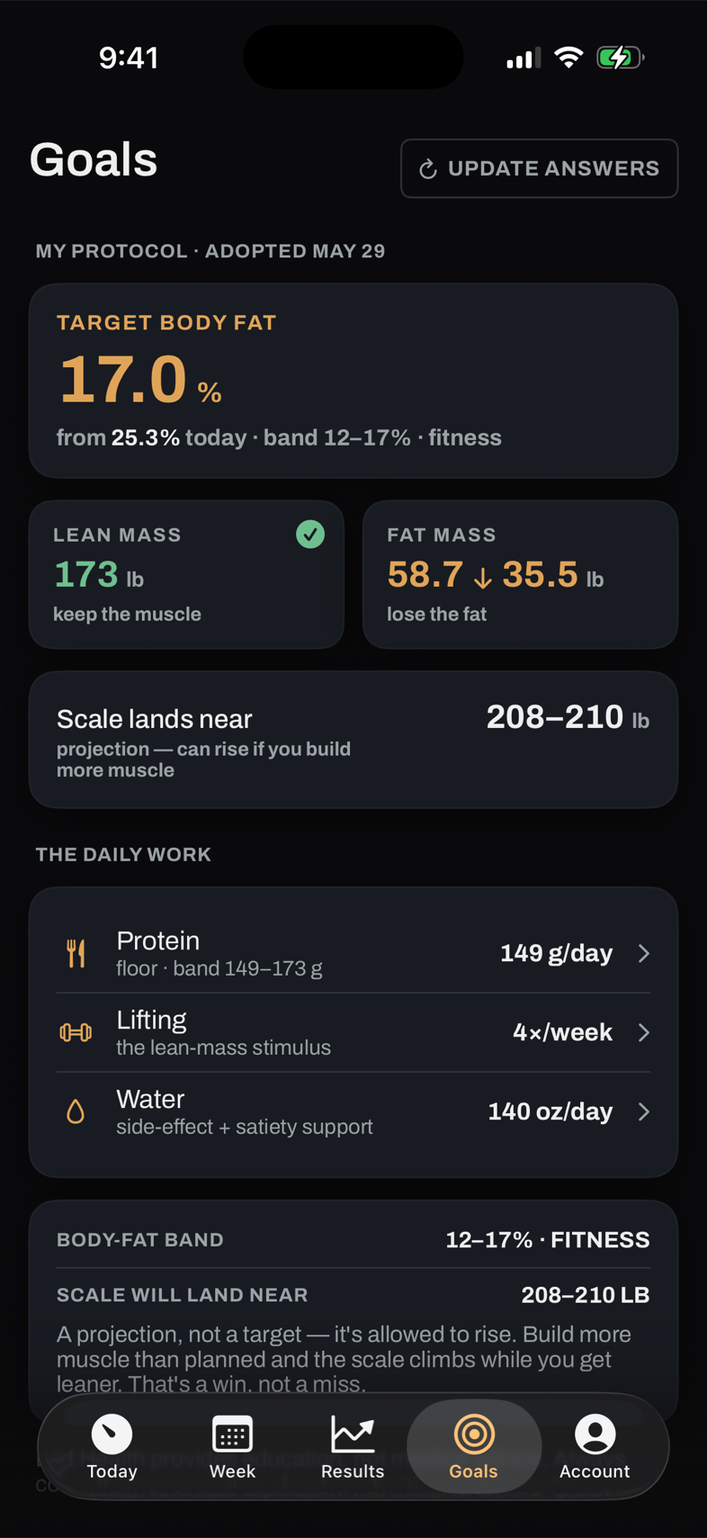 Bild Health Goals screen